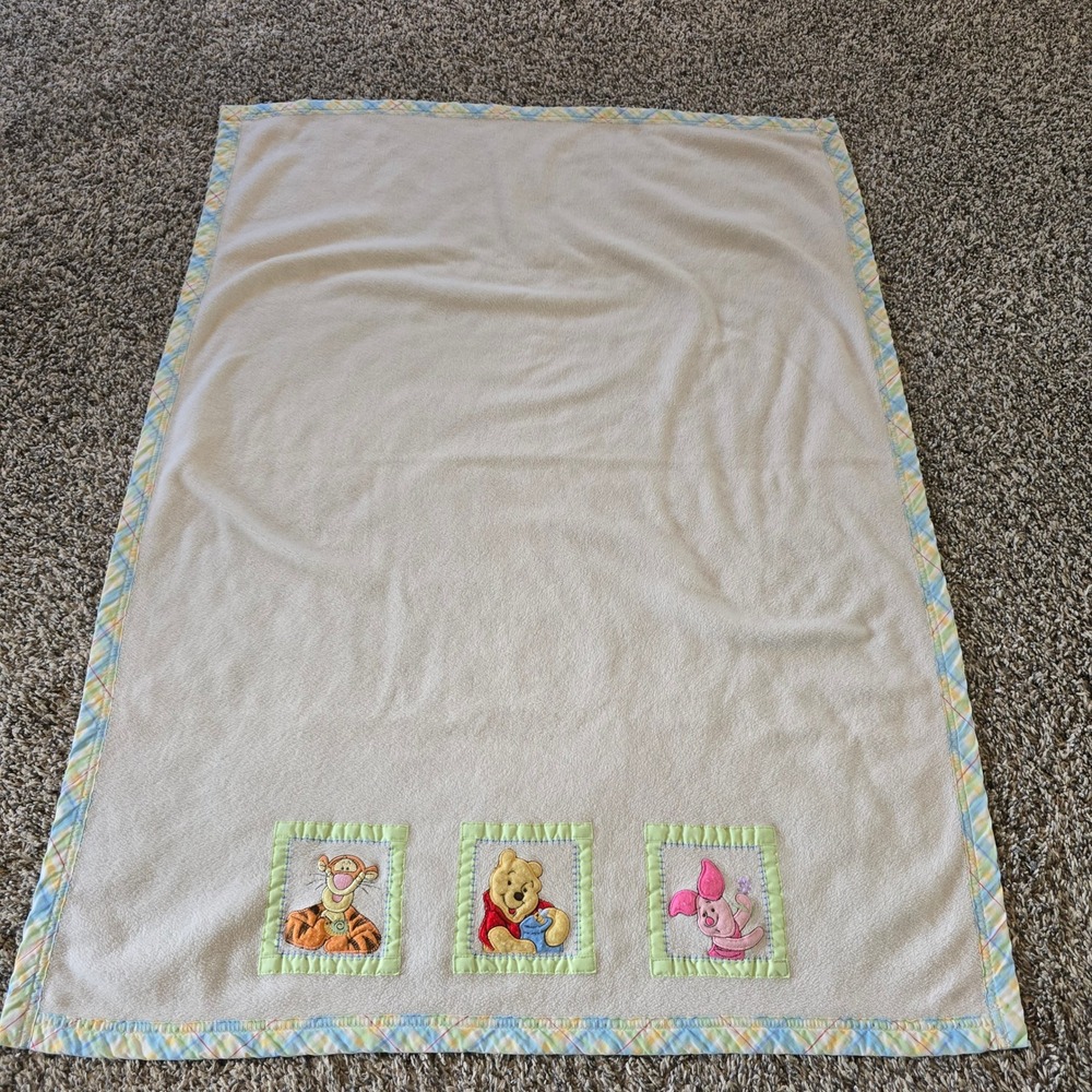 Disney Winnie the Pooh Baby Blanket Unisex OS Cream Plaid Tigger Piglet Fleece